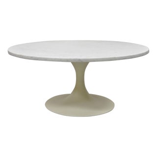 Vintage Saarinen Style White Tulip Base 36" Round White Marble Top Coffee Table For Sale