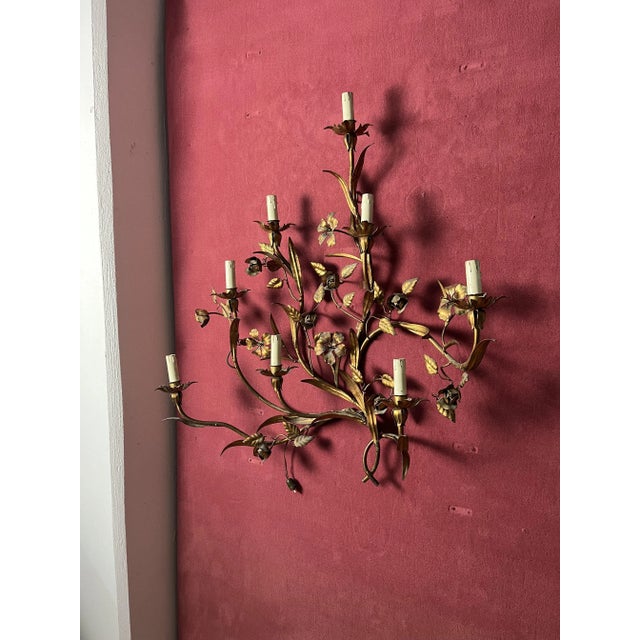 Wrought Iron 8-Light Wall Lamp, 1940s For Sale - Image 11 of 12