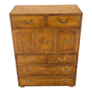 Henredon Mid-Century Modern Campaign Style Highboy Dresser Chest Double Door