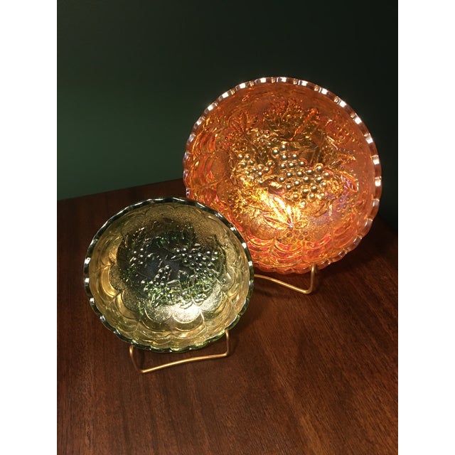 Imperial Glass Iridescent Marigold & Green Bowls - a Pair For Sale - Image 4 of 7