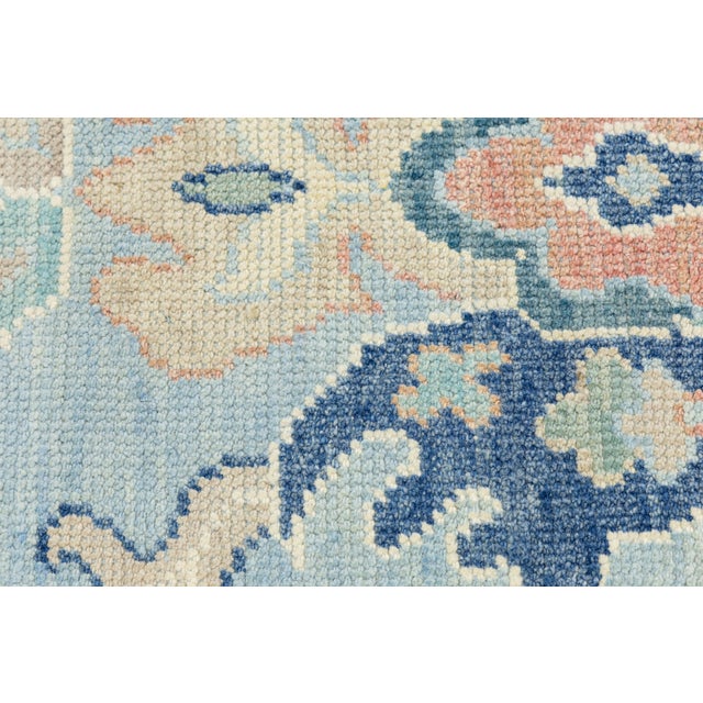 Modern Hand-Knot Oushak Style Light Blue & Soft Earth Tone Floral Wool Area Rug For Sale - Image 10 of 12