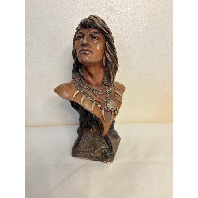 1900's Antique Chalkware Hiawatha Indian Bust Sculpture/Statue - Cigar Store Display For Sale In Boise - Image 6 of 9
