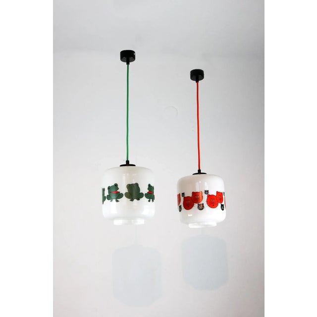 Glass Frogs and Cats Childrens Pendant Lamps, 1980s, Set of 2 For Sale - Image 16 of 16