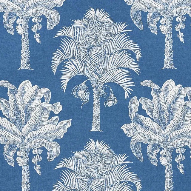 Mid-Century Modern Sample - Schumacher Grand Palms Fabric in Blue For Sale - Image 3 of 3