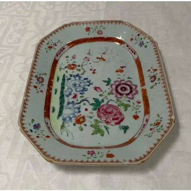 White 18th Century Chinese Qing Period Famille Rose Rectangular Cut-Corner Enameled Porcelain Platter For Sale - Image 8 of 11