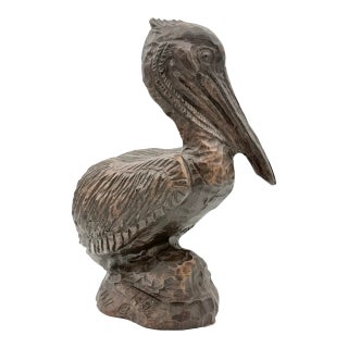 Vintage Folk Art Carved Ironwood Pelican Sculpture For Sale