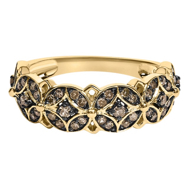 10K Yellow Gold Plated .925 Sterling Silver 3/8 Cttw Champagne Diamond Lattice Work Band Ring - Size 8 For Sale