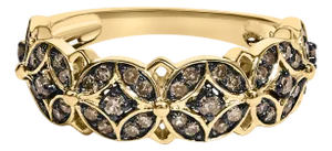 10K Yellow Gold Plated .925 Sterling Silver 3/8 Cttw Champagne Diamond Lattice Work Band Ring - Size 8