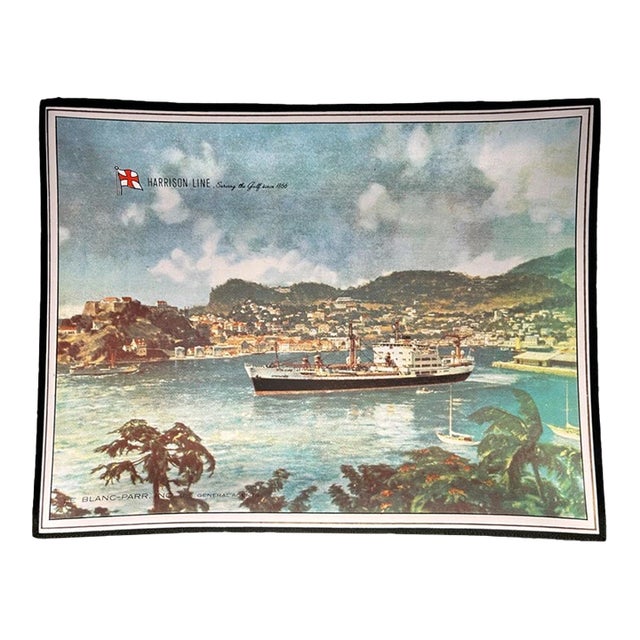 Vintage 1970’s New Orleans LeBlanc-Parr Inc. Harrison Line Gulf of Mexico Steamship Motif Smoked Glass Trinket Dish For Sale