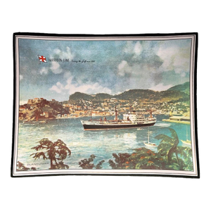 Vintage 1970’s New Orleans LeBlanc-Parr Inc. Harrison Line Gulf of Mexico Steamship Motif Smoked Glass Trinket Dish