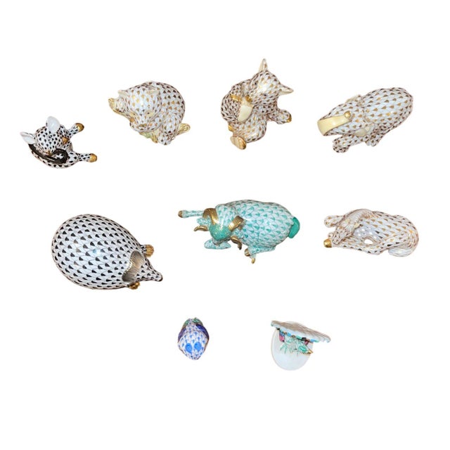 Late 20th Century Set of Nine Herend Fishnet Porcelain Animal Figurines For Sale In Los Angeles - Image 6 of 8