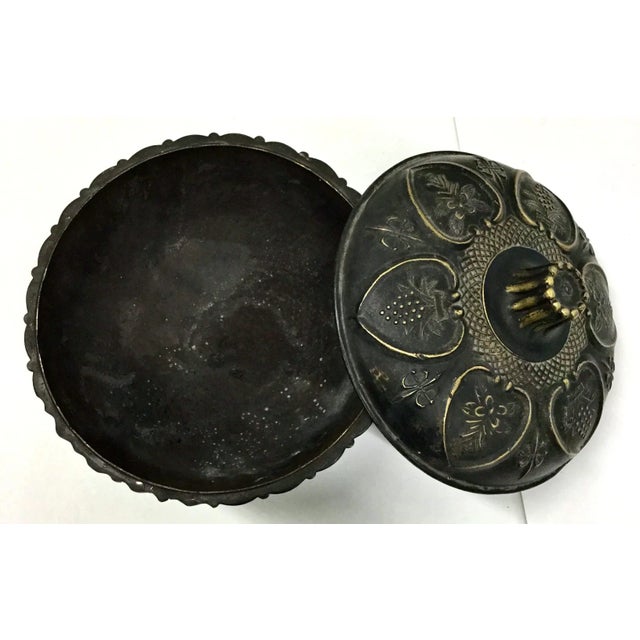 Antique Chinese Covered Brass Bowl For Sale - Image 4 of 12