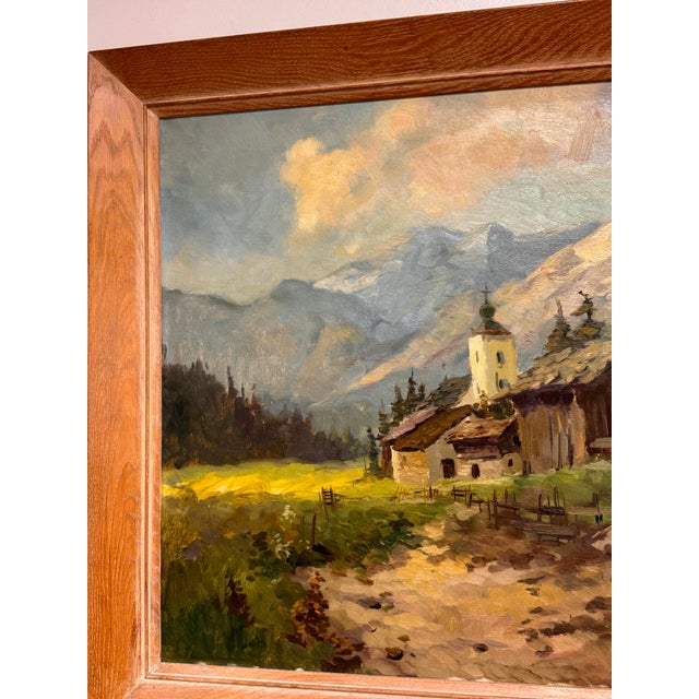 Textile J. K. Mountain Village Oil Painting, Framed For Sale - Image 7 of 12