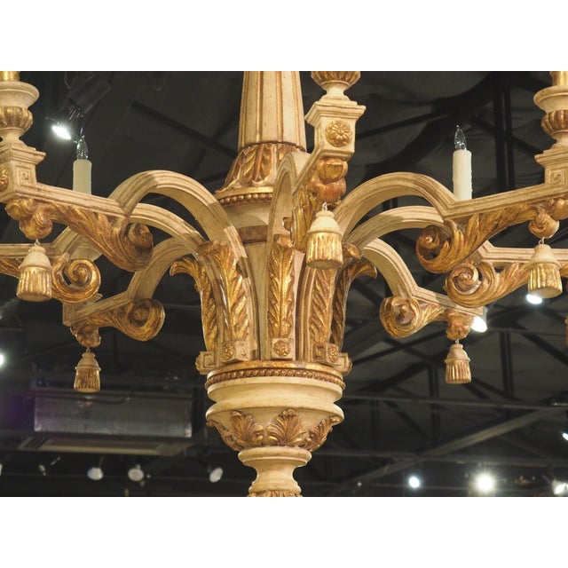 Wood Large Early 1900s Painted and Gilded Wooden Chandelier From Italy, 72.5 X 49 In For Sale - Image 7 of 18
