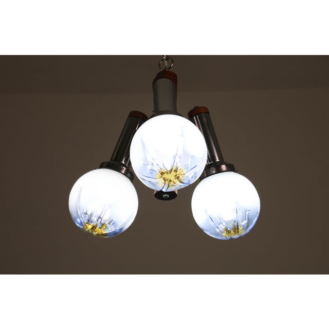 1970s Italian Midcentury 3 Light Turquoise Blu Murano Glass Chandelier by Mazzega For Sale - Image 6 of 15