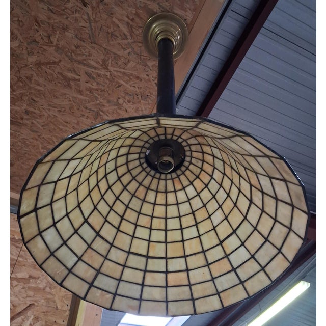 Glass 20th Century Tiffany Stained Glass Pendant Lights, 1950s, Set of 2 For Sale - Image 7 of 8