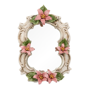 Vintage Capodimonte Italy Porcelain Floral Vanity Mirror – Pink Flowers – 14.5”