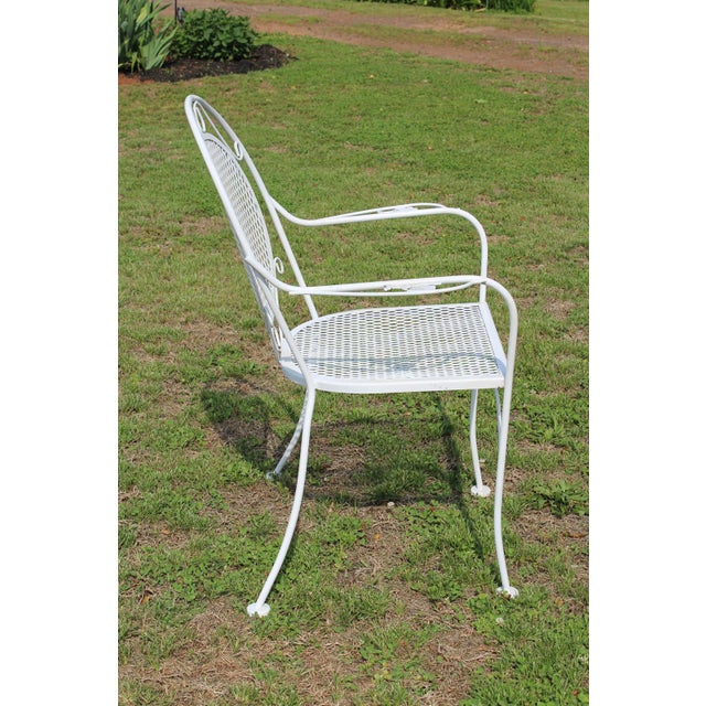 Wrought Iron Patio Set—Four Armchairs and a Table With a Glass Top For Sale - Image 6 of 18