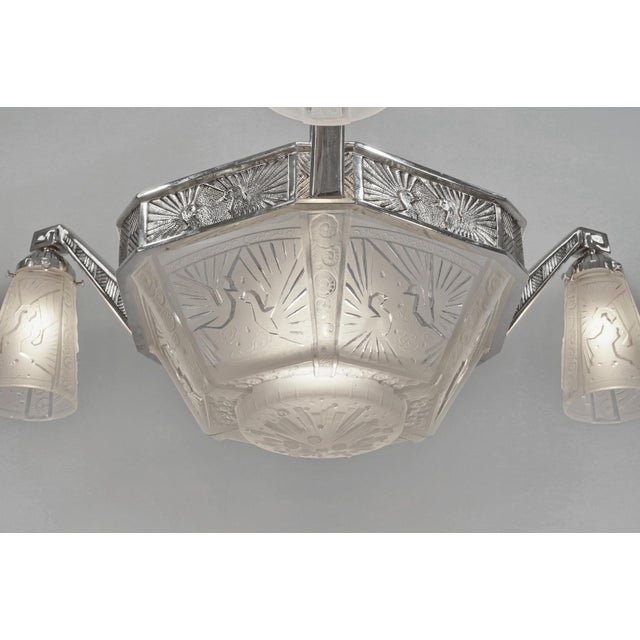 Metal French Art Deco Chandelier by Ravaud & Muller Freres 1930 France For Sale - Image 7 of 15