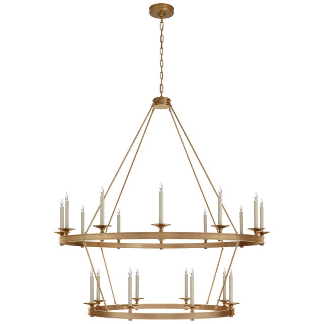 Chapman & Myers for Visual Comfort Signature Launceton Grande Two-Tiered Chandelier in Antique-Burnished Brass For Sale