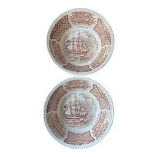 Mid 19th Century Brown and White Transferware Small Bowls in Fair Winds by Alfred Meakin English Ironstone - a Pair For Sale