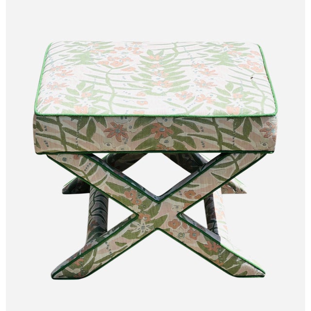 Textile 1980s Pair Large Vintage X Benches in Schumacher For Sale - Image 7 of 16