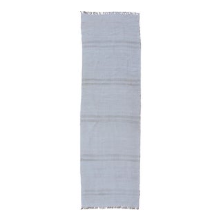 Vintage Turkish Flat-Weave Runner With Modern Stripe Design in White Color For Sale