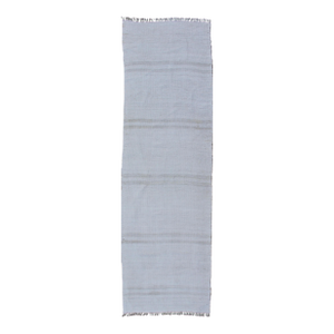 Vintage Turkish Flat-Weave Runner With Modern Stripe Design in White Color