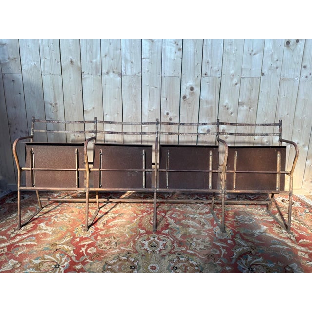 Industrial Four-Seater Theatre Bench in Iron and Sheet Metal, 1890s For Sale - Image 3 of 7