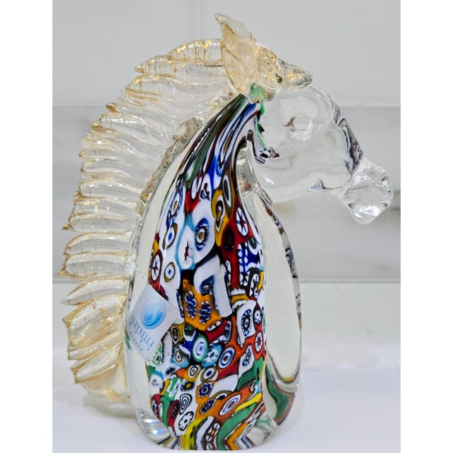 Glass Murano Millefiori Glass Horse Head Sculpture by Serenella For Sale - Image 7 of 8