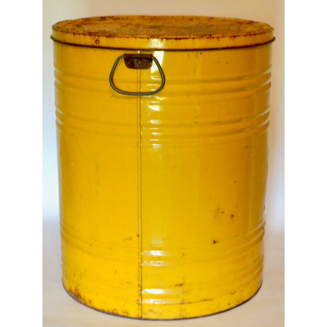 Large Industrial Lard Metal Tin Mustard Color, 20.25 Inches Height For Sale - Image 4 of 10