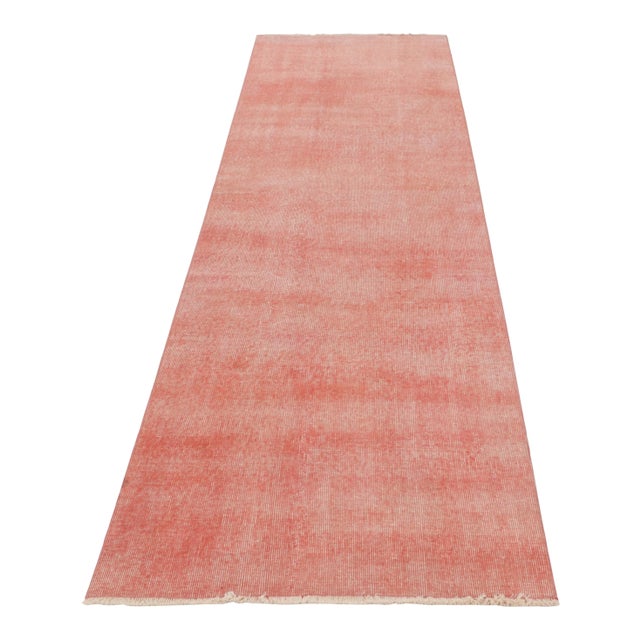 Rug & Kilim Vintage Distressed Runner Rug, Solid Monochrome in Pink and Beige - Rug & Kilim For Sale - Image 4 of 8