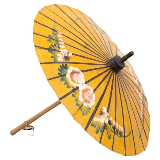 Hand Painted Bamboo Umbrella, 1950s For Sale - Image 18 of 18