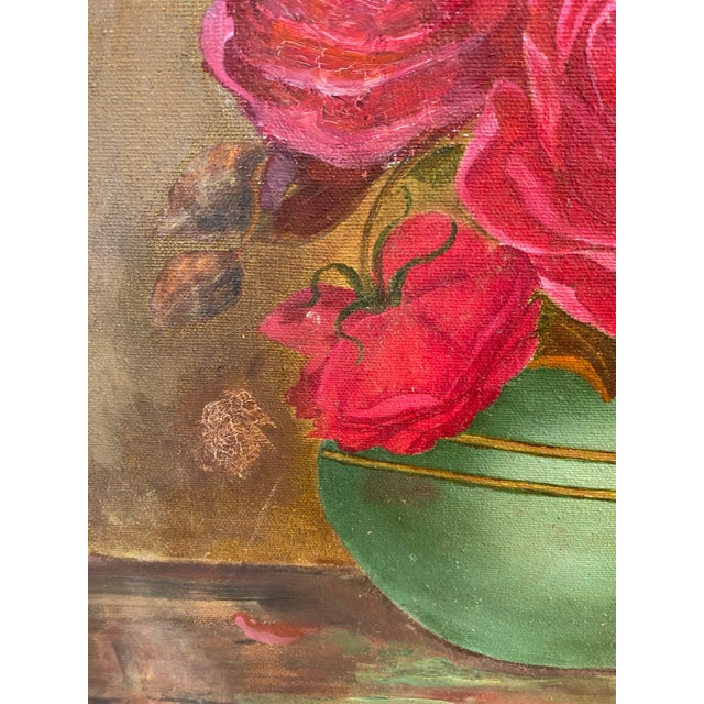 Vintage Still Life of a Pink Floral Arrangement Painting For Sale In Houston - Image 6 of 11