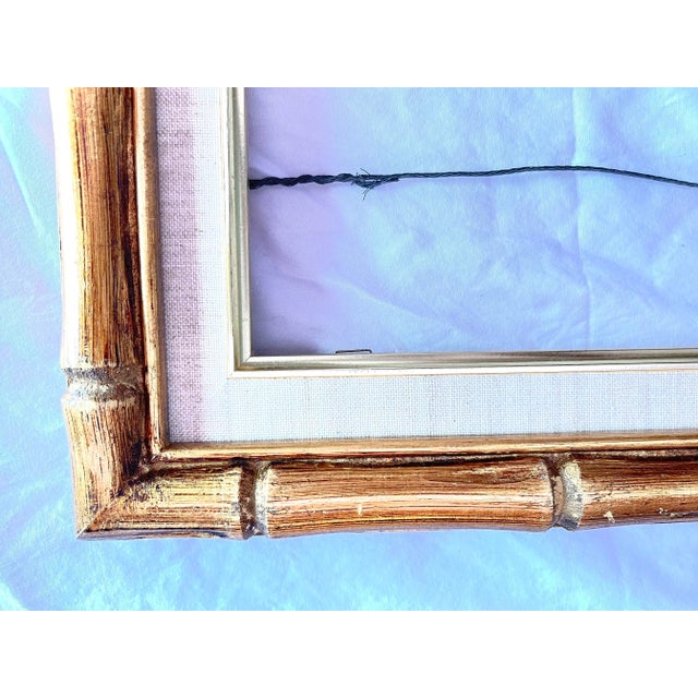 Gold 1950s Giltwood Bamboo-Style Linen Wood Picture Frame For Sale - Image 8 of 13