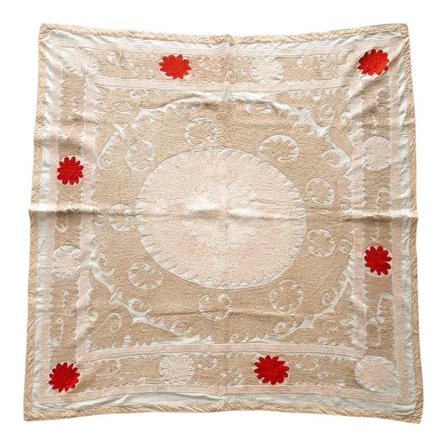 Suzani Embroidered Wall Hanging — 1960s Embroidery — 4'8'' X 4'9'' For Sale