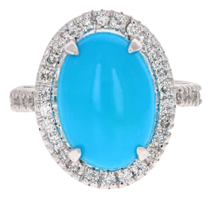 5.26 Carat Oval Cut Turquoise Diamond White Gold Fashion Ring, Size 7