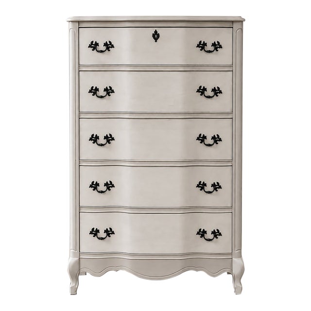 Bassett-Vintage French Provincial 5-Drawer Chest | Professionally Refinished in Soft Linen White For Sale