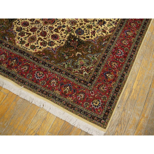 Ivory Refined Ivory Background Color With Rosette Claret Border Overall-Medallion Patterns Antique Persian Tabriz Rug For Sale - Image 8 of 9
