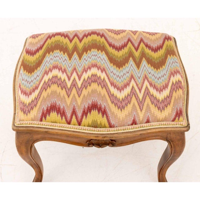 French Louis XV Style Flame Stitch Upholstered Stool For Sale - Image 3 of 8