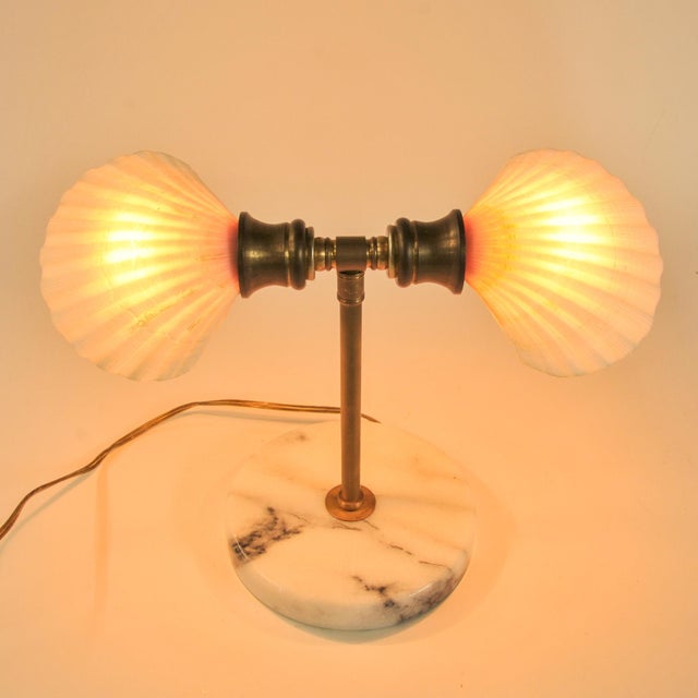 Vintage Natural Shell Brass and Marble Nightlight Table Lamp For Sale - Image 9 of 15
