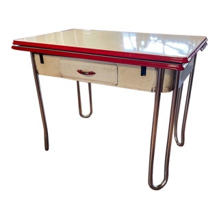 1960s Red Trim Porcelain Table For Sale