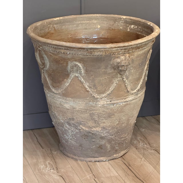 Pair of 19th Century Neapolitan Terracotta Garden Pots With Masks and Swags For Sale - Image 4 of 12