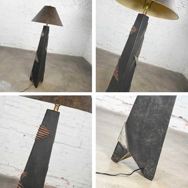 Postmodern Artmaster Studios Geometric Triangular Hand Painted Plaster Floor Lamp For Sale - Image 9 of 13