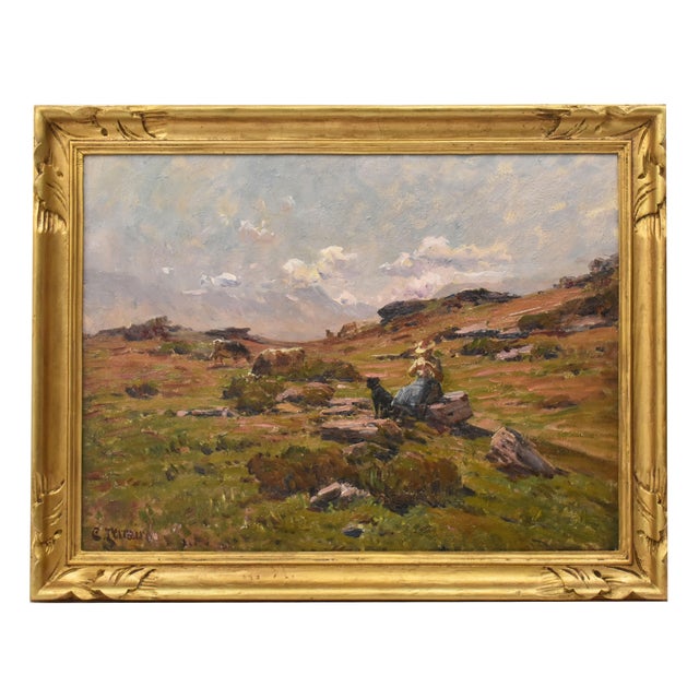 Clovis Frédérick Terraire, Landscape with Young Shepherdess, 20th Century, Oil Painting on Canvas, Framed For Sale - Image 11 of 11