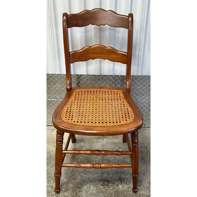 Antique Victorian Maple Ladderback Cane Seat Dining Chairs - Set of 4 For Sale - Image 4 of 11