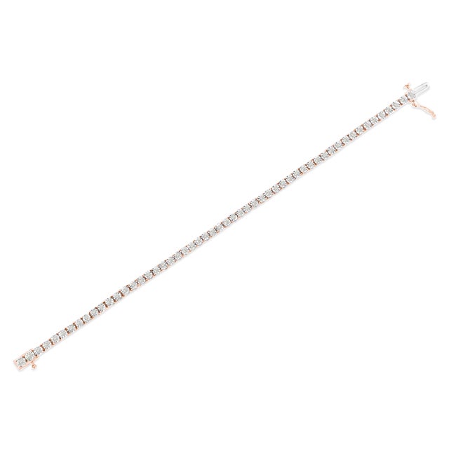 10K Rose Gold Plated .925 Sterling Silver 1.0 Cttw Miracle-Set Diamond Round Faceted Bezel Tennis Bracelet (I-J Color, I3 Clarity) - 7" For Sale - Image 4 of 7