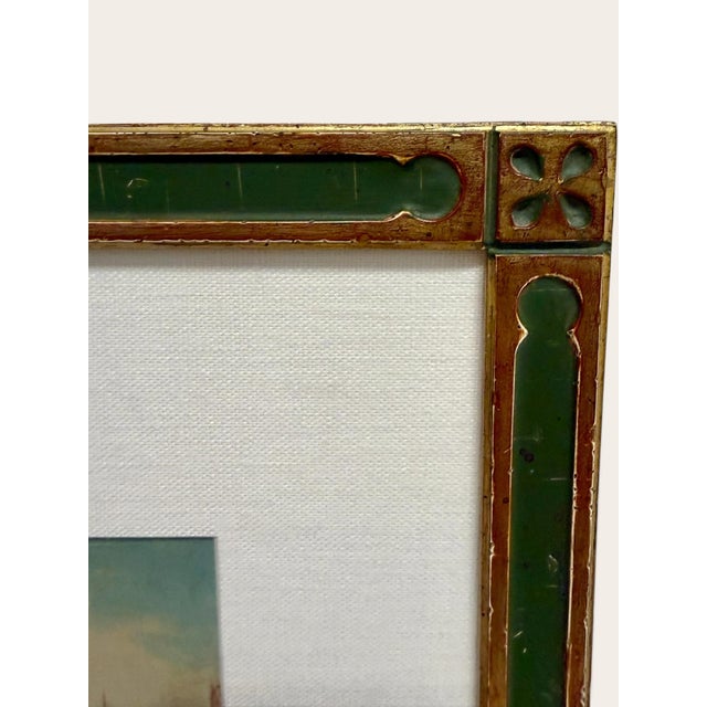 Vintage Italian Venice Canal Painting in Decorative Green and Gilt Frame, Acquired in Bellagio For Sale - Image 4 of 6
