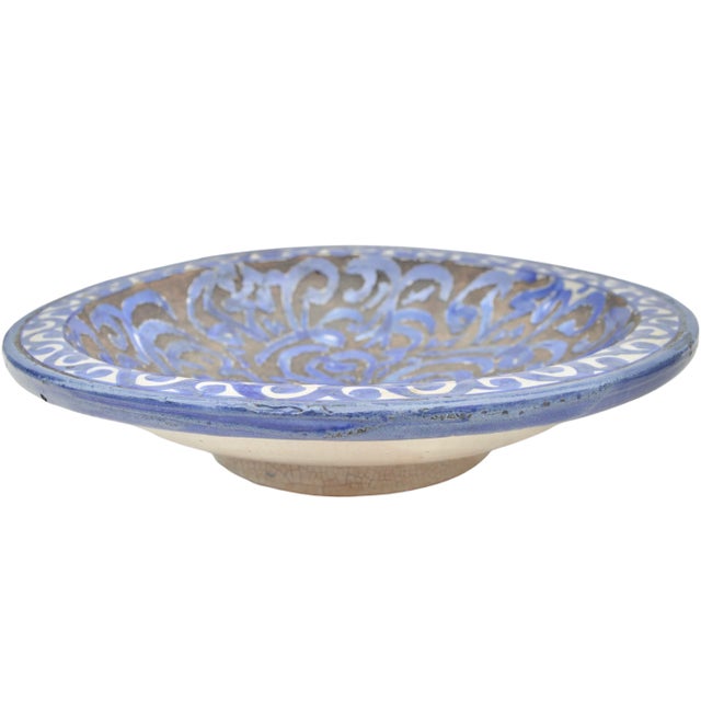 Blue Late 19th Century Moroccan Blue Calligraphy-Patterned Chiseled Ceramic Plate For Sale - Image 8 of 10