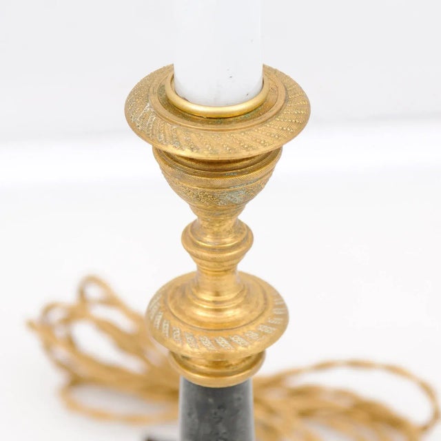 Gold plate over brass hardware with exquisite opal glass candle sleeves. New 3-Way socket and gold twisted fabric cord...